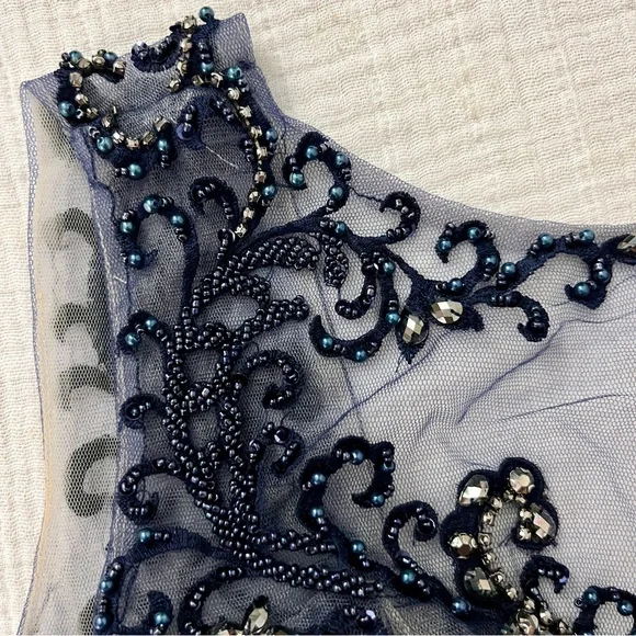 Sumptuous Navy Blue Embellished Evening Gown size 0 - Picture 3 of 16